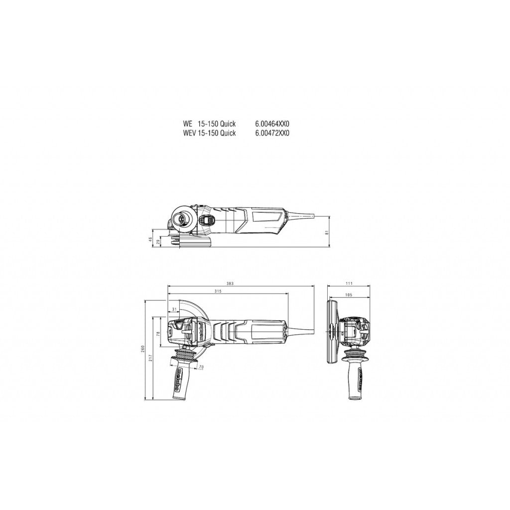Ъглошлайф 150mm 1550W рег. обороти METABO WEV 15-150 QUICK - снимка 2