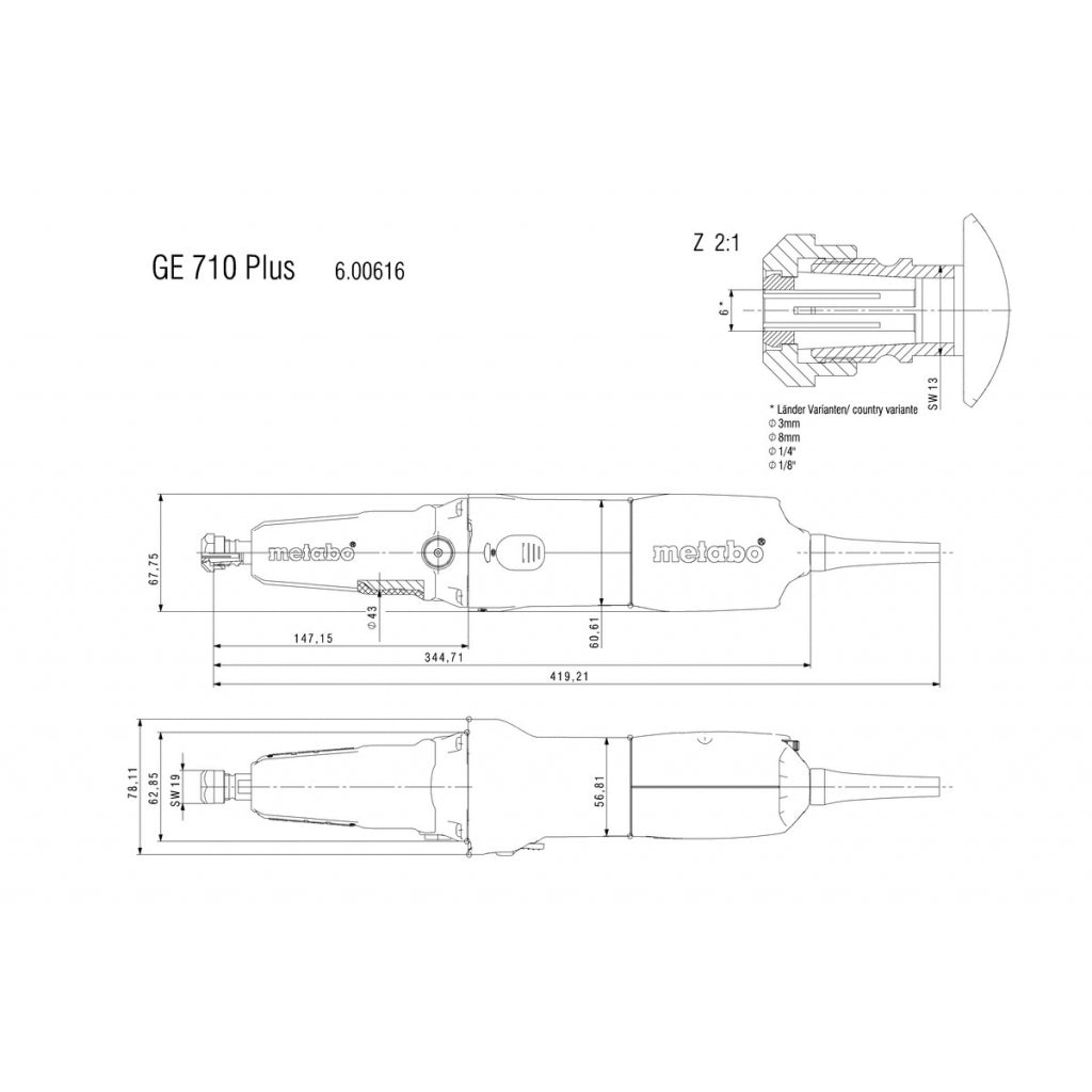 Шлайф прав удължен 710W рег. обороти METABO GE 710 PLUS - снимка 2