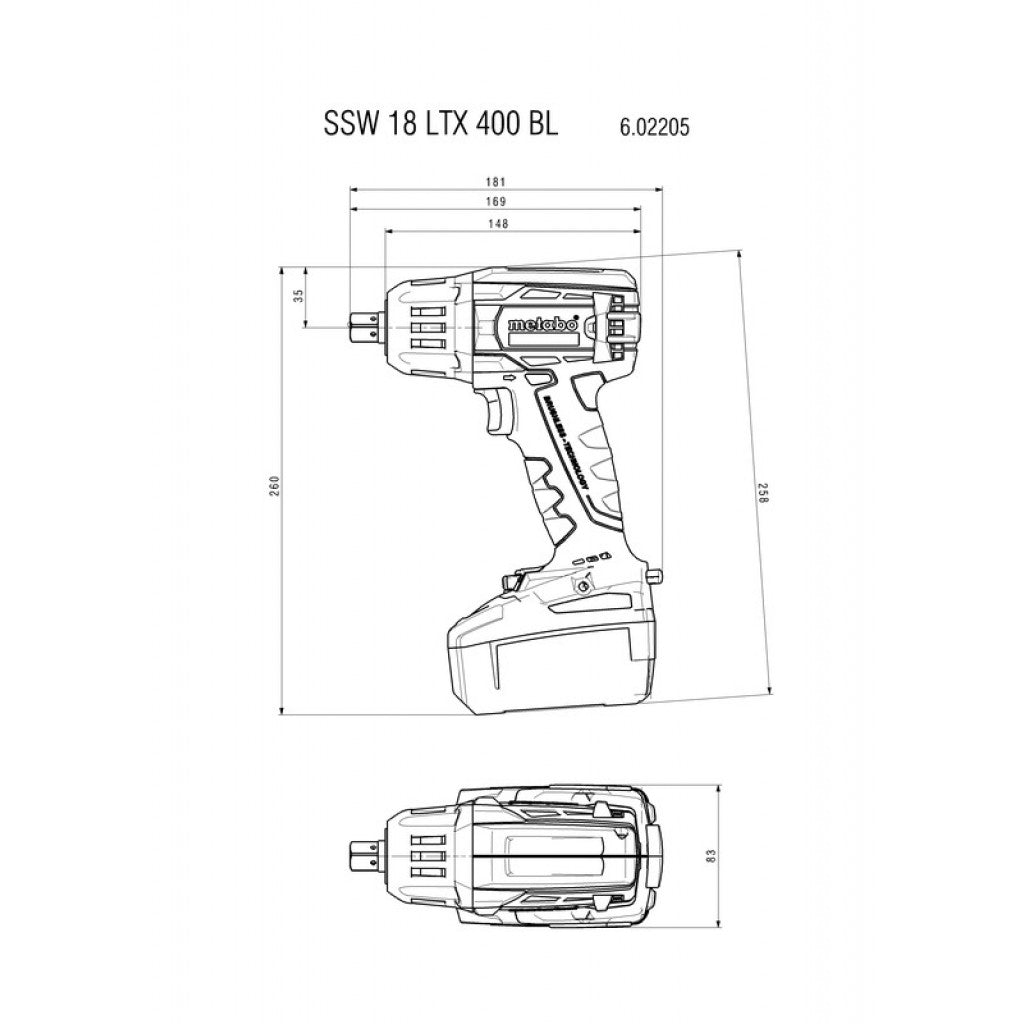 Гайковерт акум. 18V 400 Nm METABO SSW 18 LTX 400 BL 2X5.2AH - снимка 2