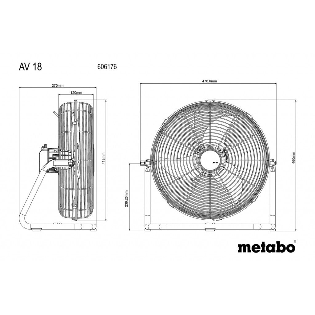 Вентилатор акум. 18V METABO AV 18 SOLO - снимка 2