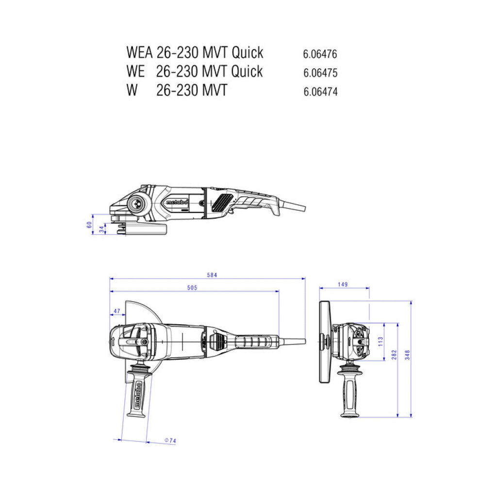 Ъглошлайф 230mm 2600W METABO WE 26-230 MVT QUICK - снимка 2