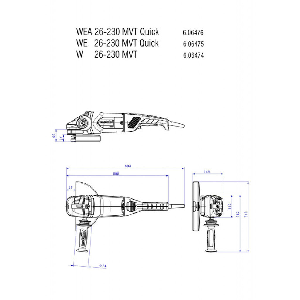 Ъглошлайф 230mm 2600W METABO WEA 26-230 MVT Quick - снимка 2
