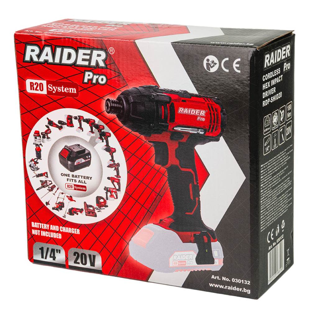 R20 Винтоверт ударен акум. Li-ion 1/4" 180Nm Solo RAIDER PRO RDP-SHID20 - снимка 3
