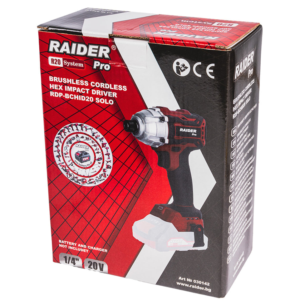 R20 Винтоверт ударен безч. Hex1/4"180Nm LED Solo RAIDER PRO RDP-BCHID20 - снимка 3