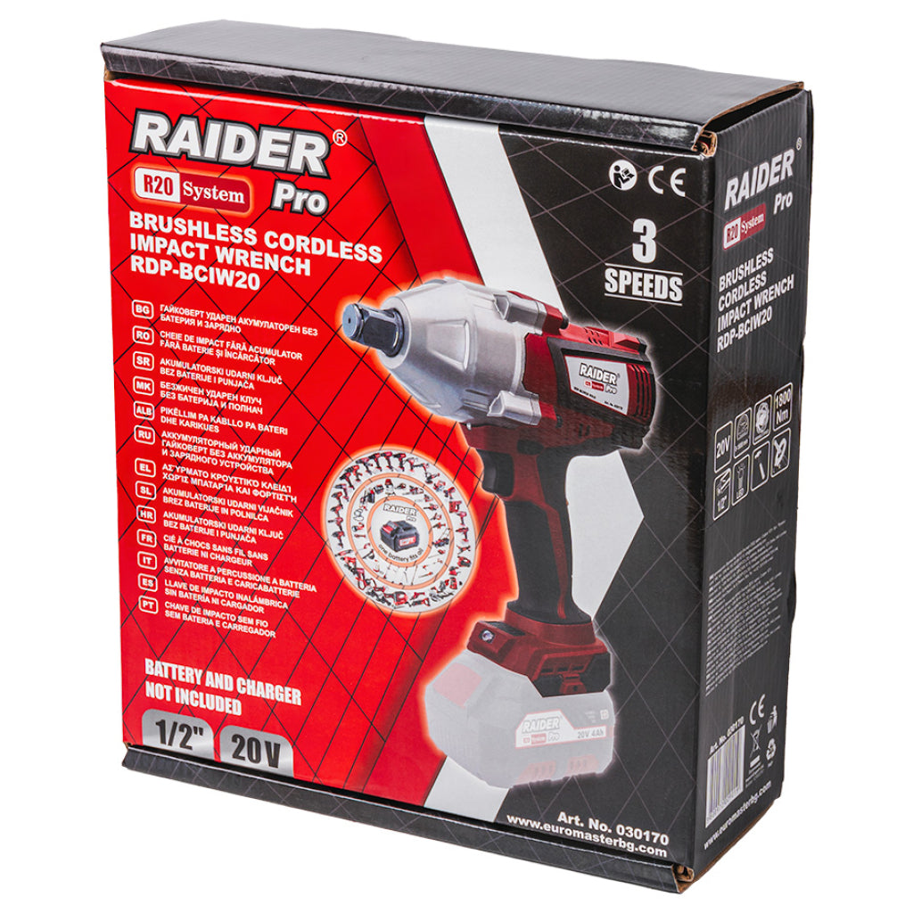 R20 Гайковерт ударен безч. 1/2"1800Nm3ск.LED Solo RAIDER PRO RDP-BCIW20 - снимка 3