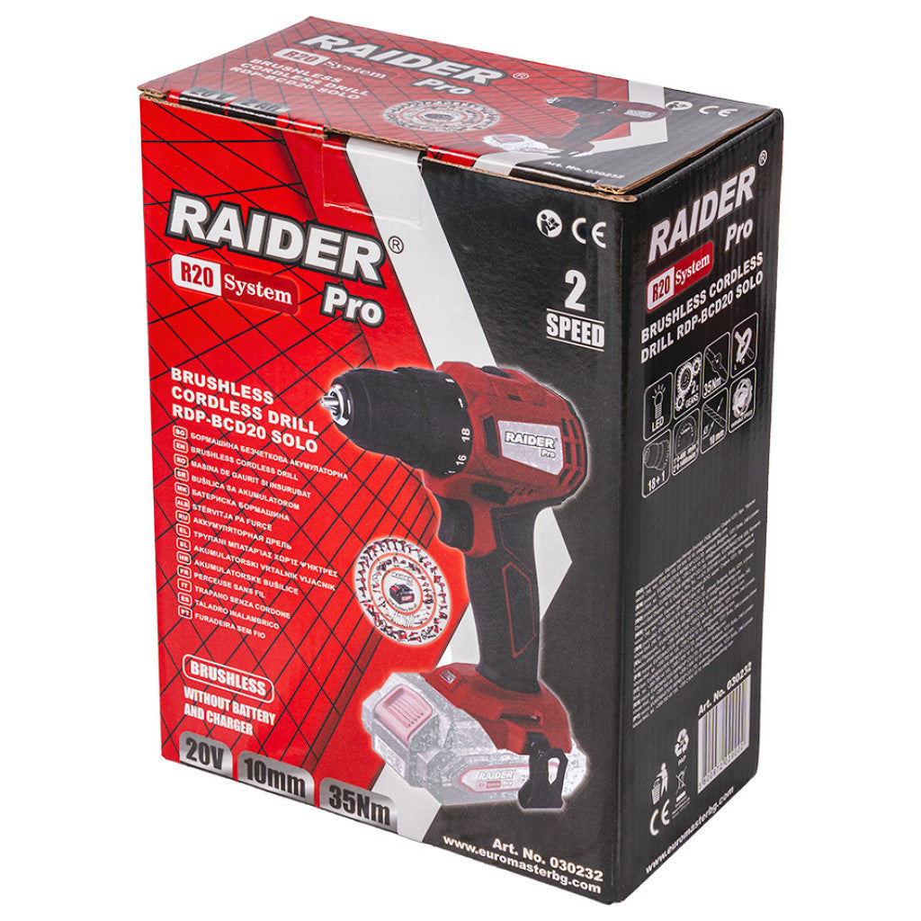 R20 Бормашина безчеткова 2-ск. 10mm 35Nm Solo RAIDER PRO RDP-BCD20 - снимка 3