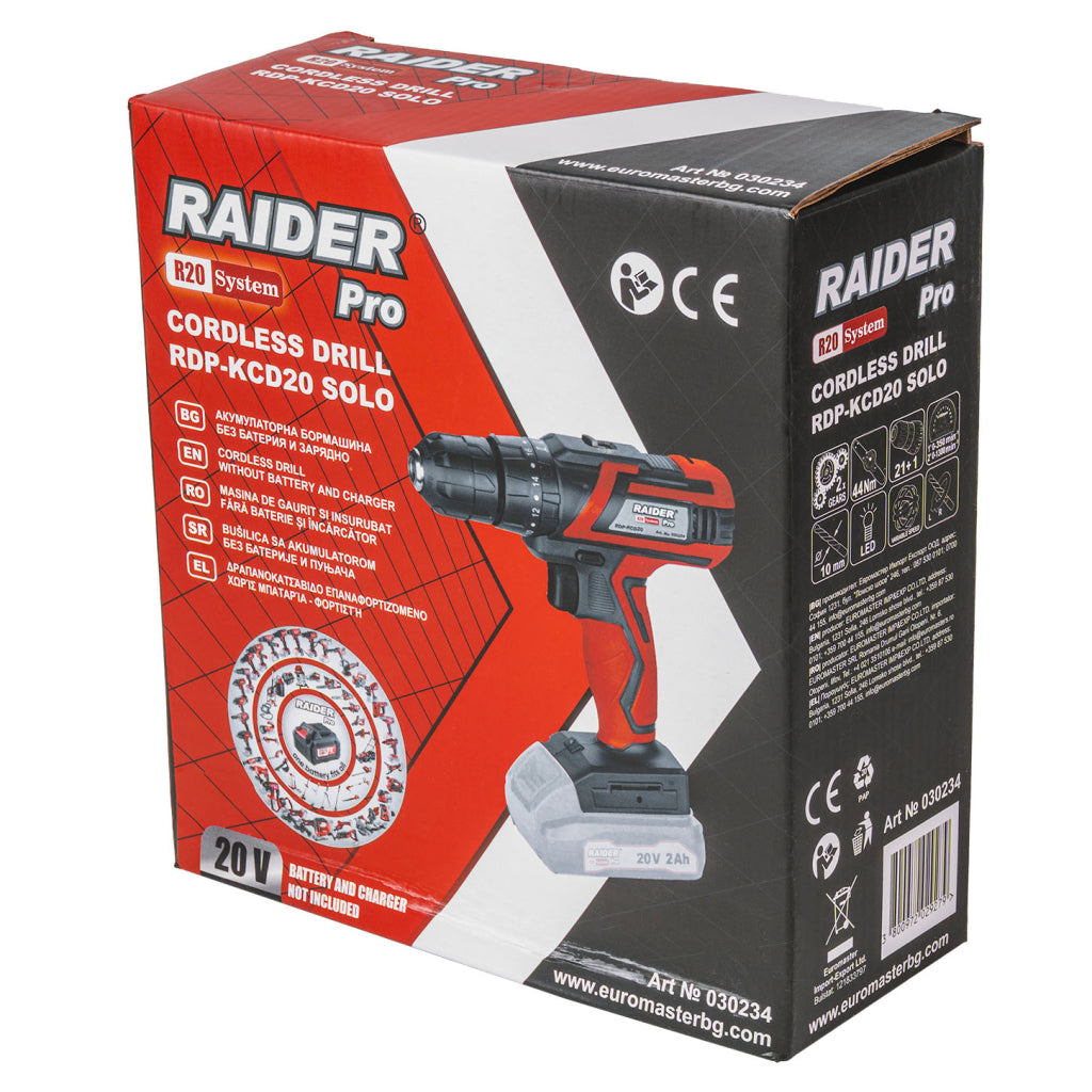 R20 Бормашина 2-ск. 10mm 44Nm Solo RAIDER PRO RDP-KCD20 - снимка 3