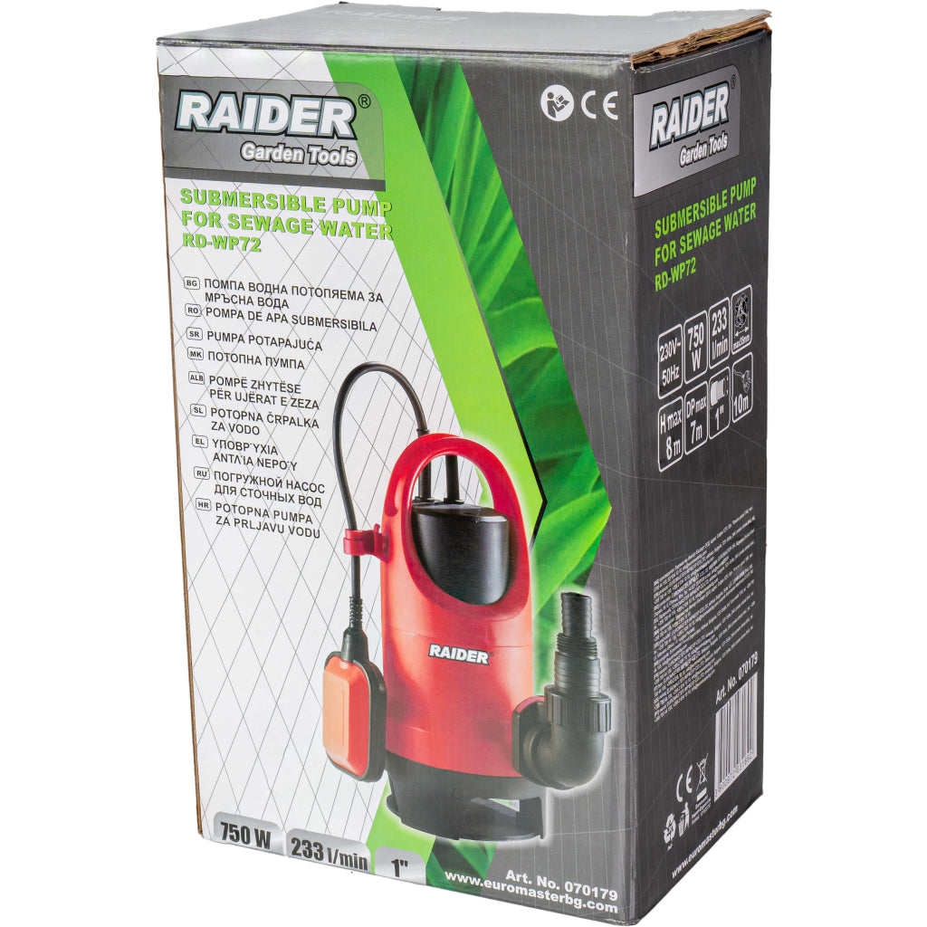 Помпа водна потопяема  750W 1" 233L/min 8m 35mm RAIDER RD-WP72 - снимка 3