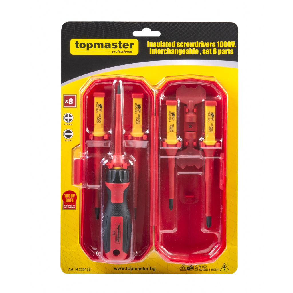 Отвертки изолир. 1000V к-т 8 части Topmaster Professional - снимка 3