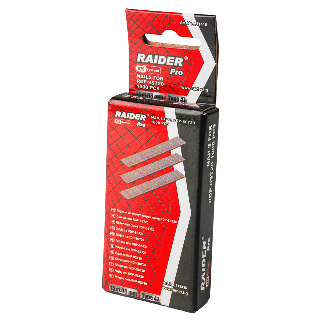 Пирони акум. такер RAIDER PRO RDP-SST20 15x1.08mm Type 47 1000бр. - снимка 3