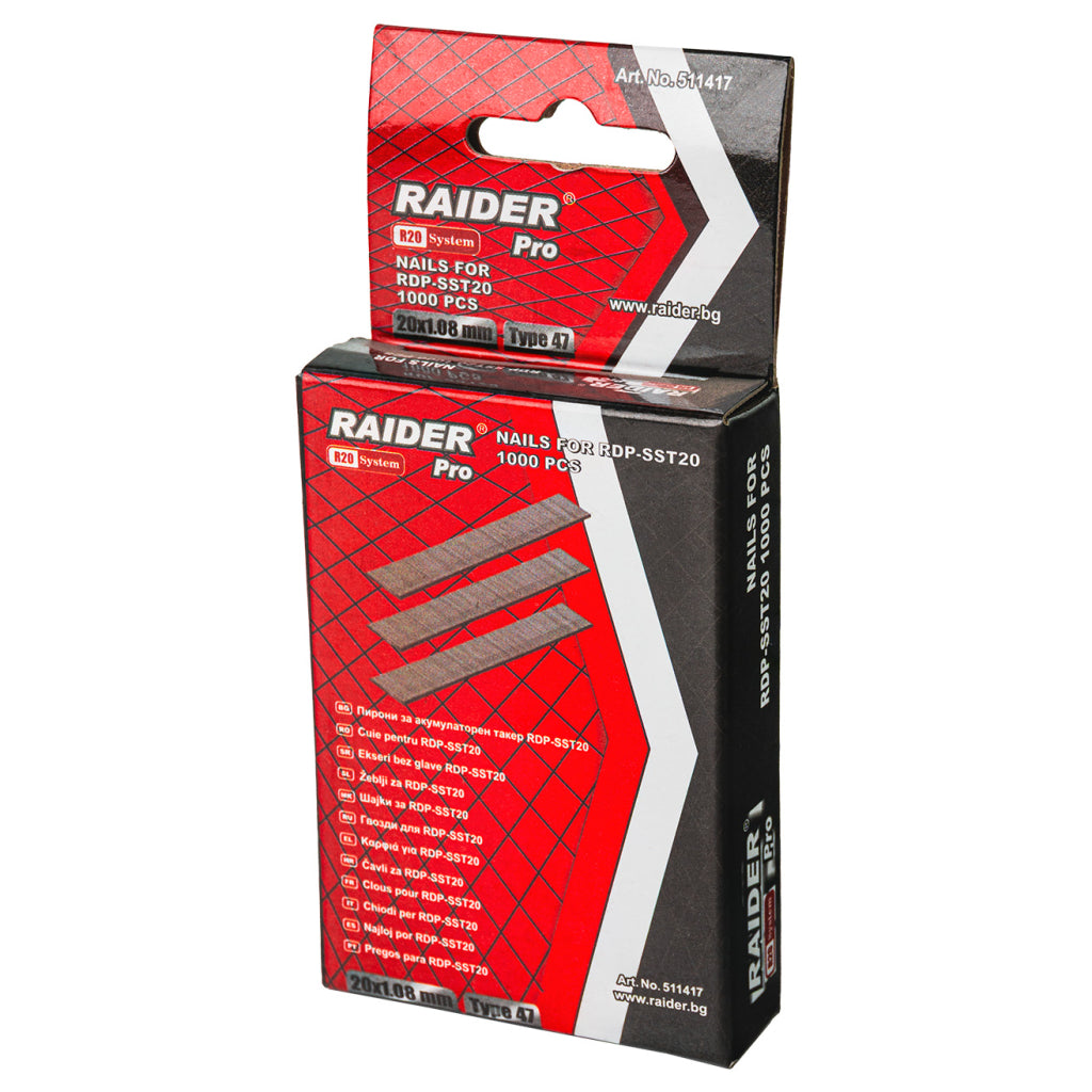 Пирони акум. такер RAIDER PRO RDP-SST20 20x1.08mm Type 47 1000бр. - снимка 3