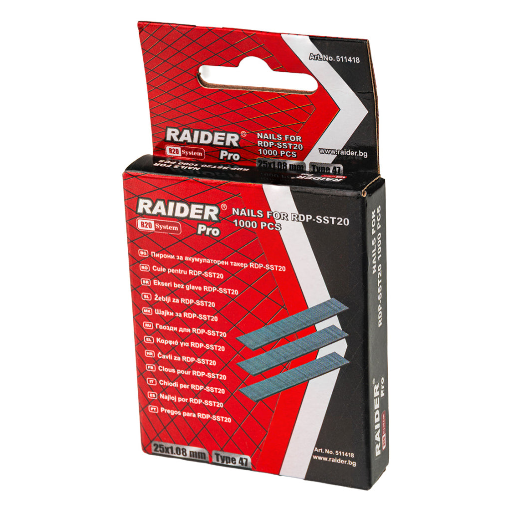 Пирони акум. такер RAIDER PRO RDP-SST20 25x1.08mm Type 47 1000бр. - снимка 3