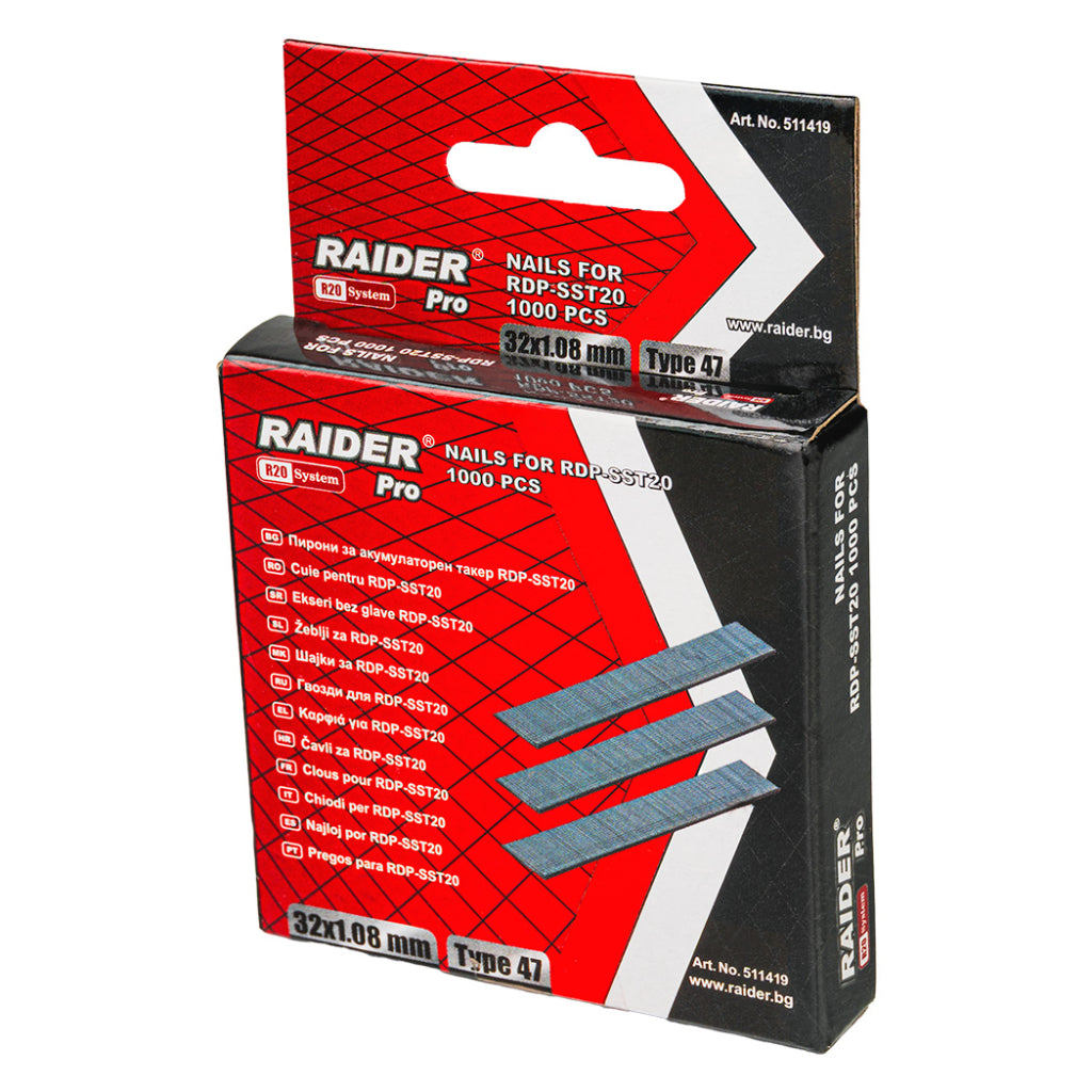 Пирони акум. такер RAIDER PRO RDP-SST20 32x1.08mm Type 47 1000бр. - снимка 3