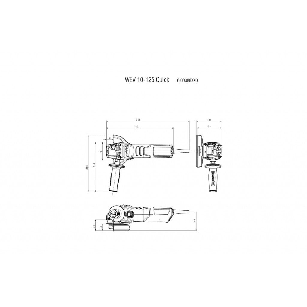 Ъглошлайф 125mm 1000W рег. обороти METABO WEV 10-125 QUICK - снимка 3