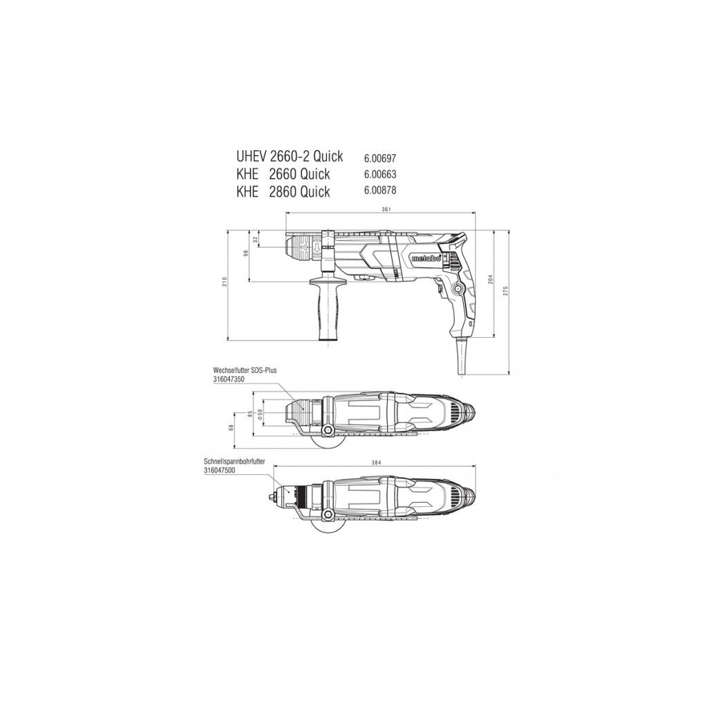 Перфоратор 850W 26mm SDS+ METABO KHE 2660 QUICK KOMBI - снимка 3