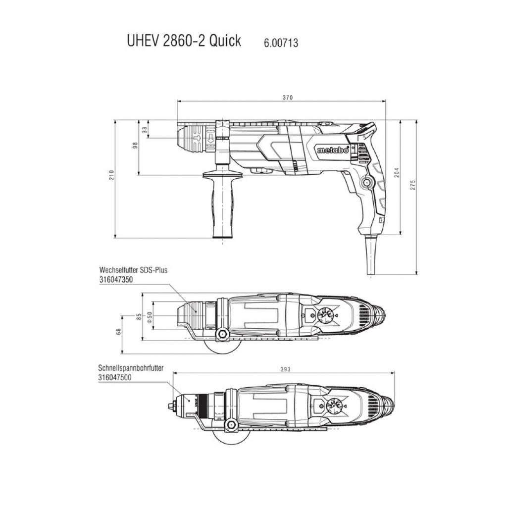 Перфоратор 1100W 28mm SDS+ METABO UHEV 2860-2 QUICK MULTI - снимка 3