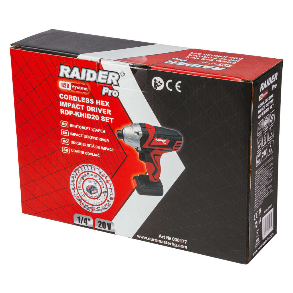 R20 Винтоверт ударен Hex 1/4" 140Nm 2Ah RAIDER PRO RDP-KHID20 - снимка 4