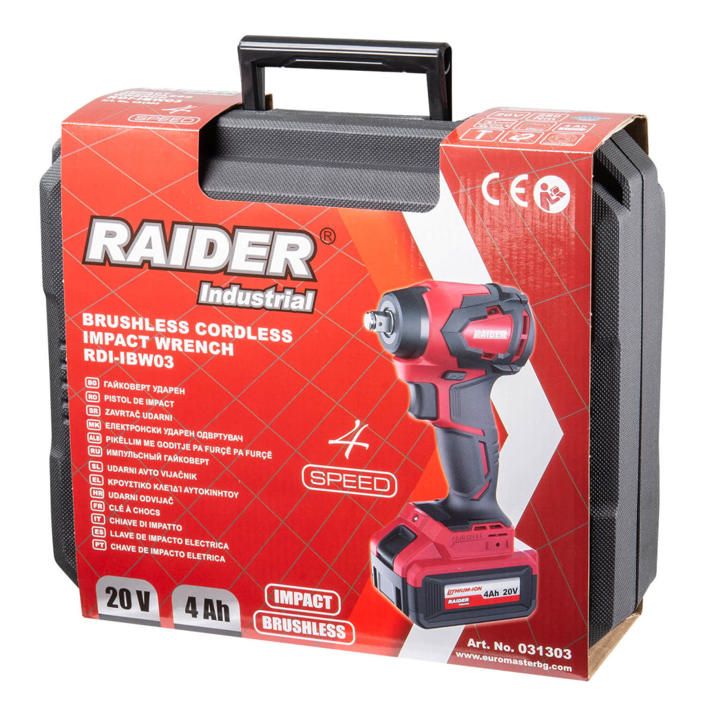 Гайковерт безч 20V 4-ск.4Ah 280Nm 3/8“ и 1/2"куфар RAIDER INDUSTRIAL RDI-IBW03 - снимка 4