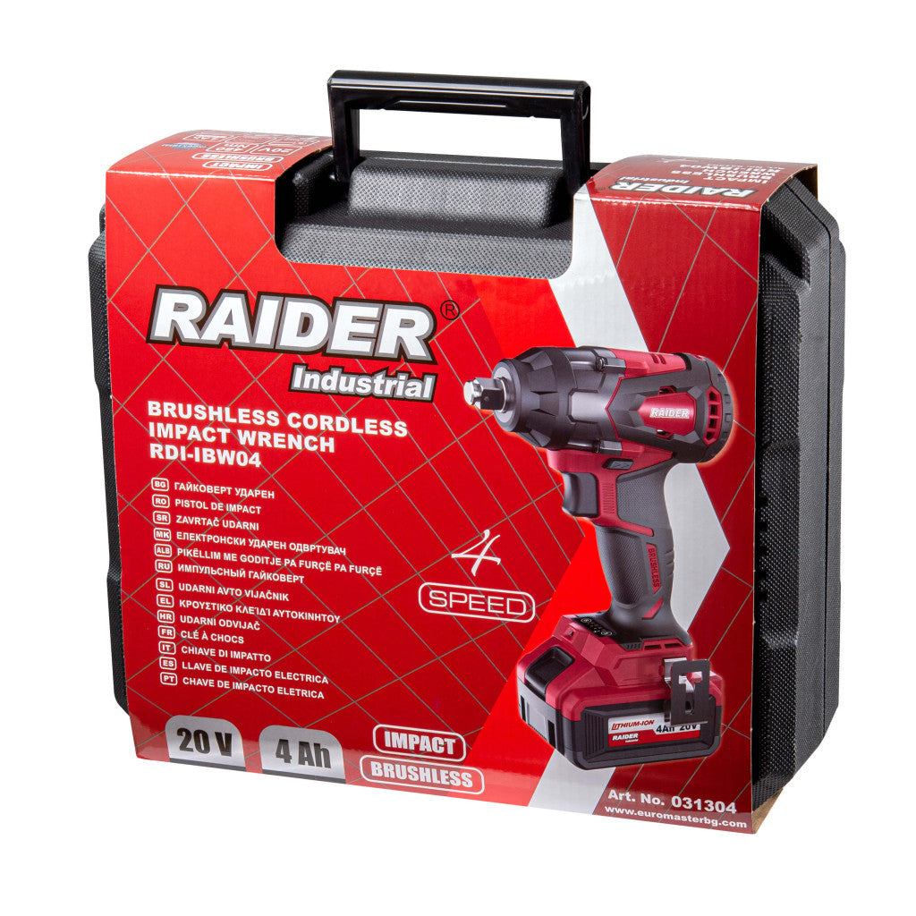 Гайковерт ударен безч. 20V 4-ск.4Ah 480Nm1/2"куфар RAIDER INDUSTRIAL RDI-IBW04 - снимка 4