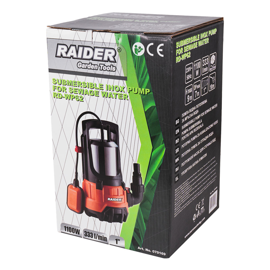 Помпа водна потопяема 1100W 1" 333L/min 9m INOX RAIDER RD-WP62 - снимка 4