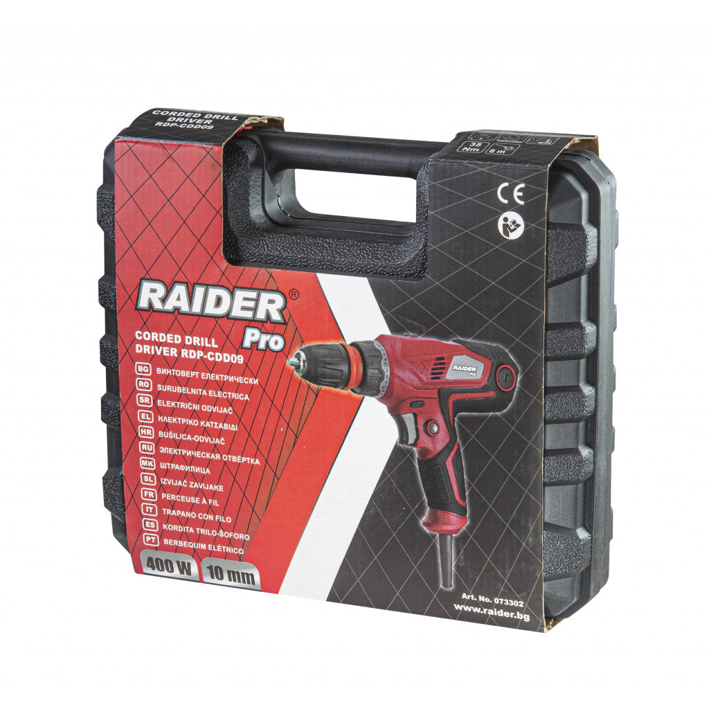 Винтоверт 400W 2-ск. 6m кабел бърза смяна в куфар RAIDER PRO RDP-CDD09 - снимка 4