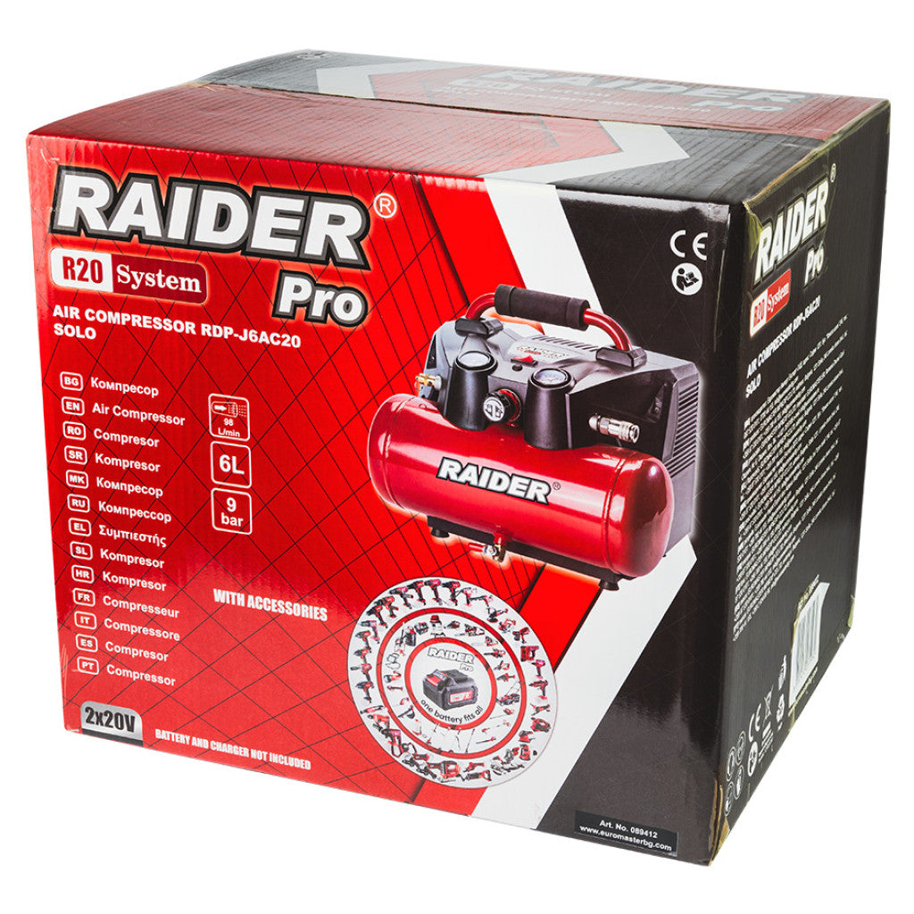 R20 Компресор 40V 6L 98L/min 9bar аксесо. Solo RAIDER PRO RDP-J6AC20 - снимка 4
