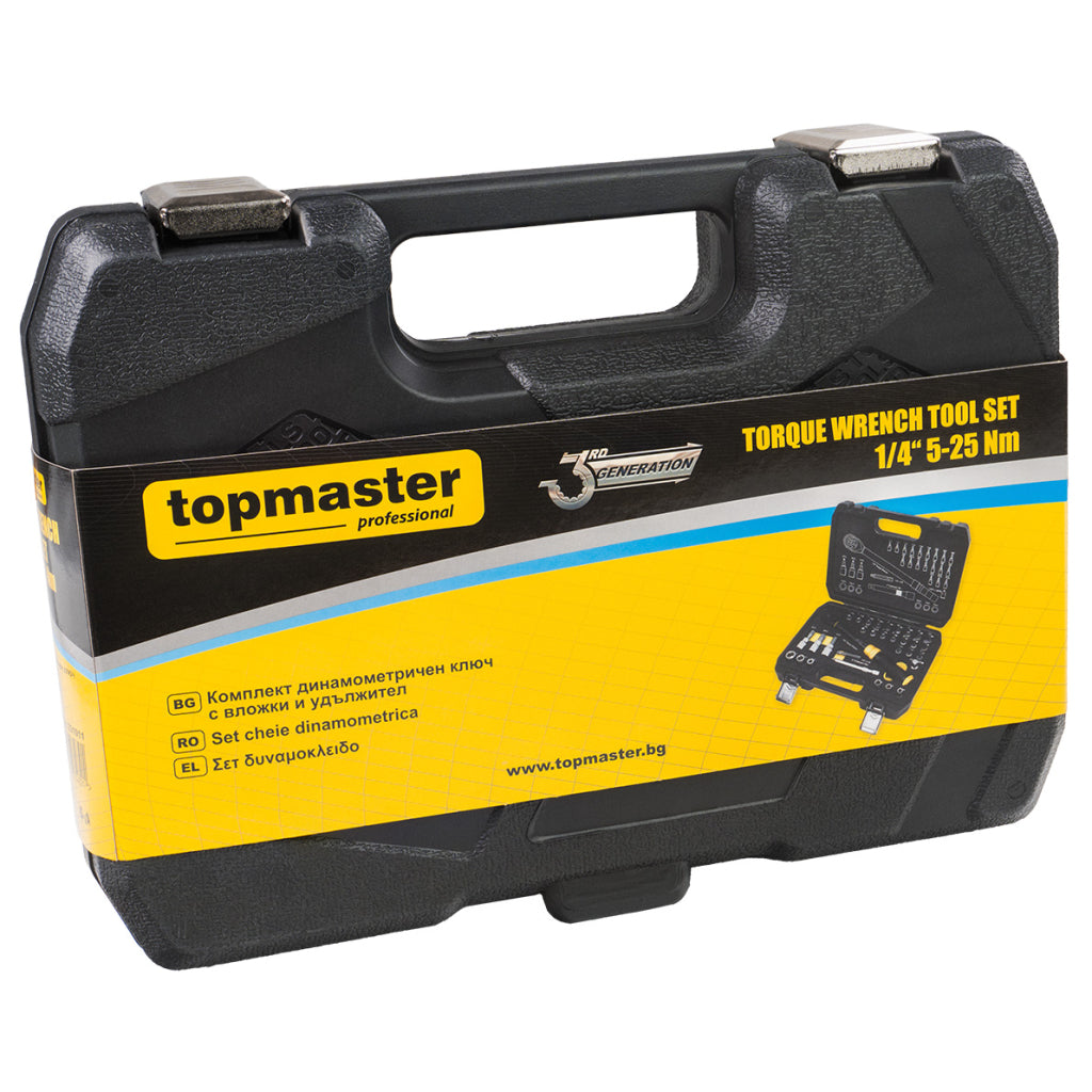 К-кт динамометричен ключ с вложки и удължител 1/4 5-25Nm Topmaster Professional - снимка 4