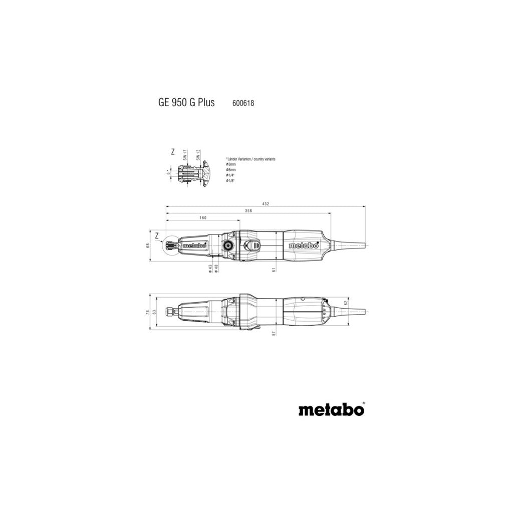 Шлайф прав удължен 950W рег. обороти METABO GE 950 PLUS - снимка 4