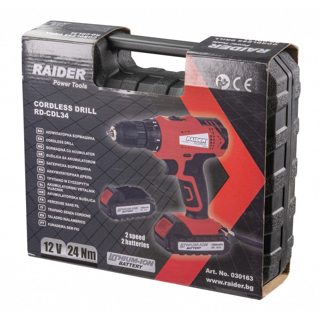 Бормашина акум. 12V 2-ск. 2x1.5Ah 24Nm RAIDER RD-CDL34 - снимка 5