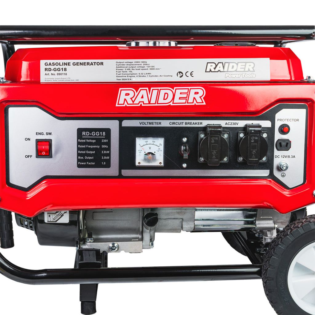 Генератор за ток бензинов 3kW колела RAIDER RD-GG18 - снимка 5