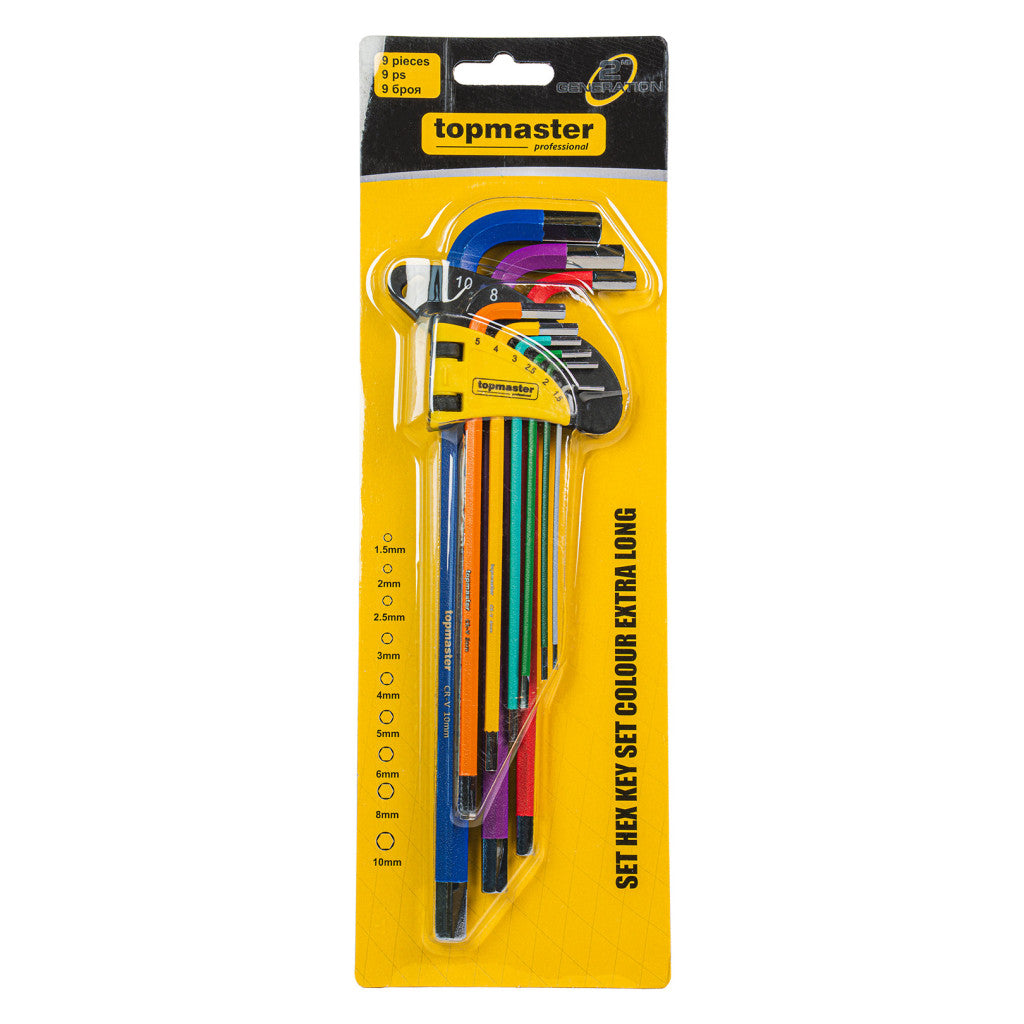 Шестограми цветни 1.5-10mm к-т 9бр дълги CR-V Topmaster Professional - снимка 5