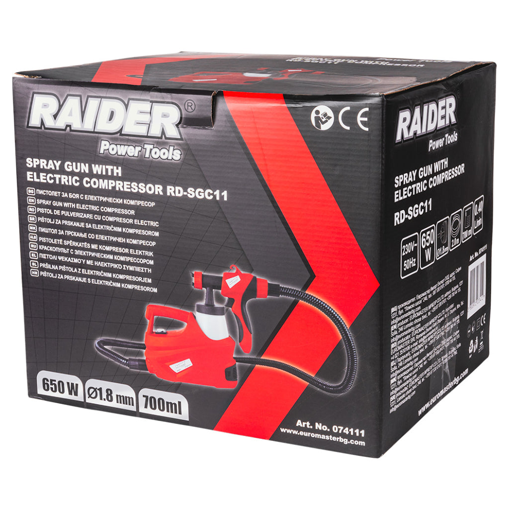 Пистолет за боя 650W Ø1.8mm 700ml компресор RAIDER RD-SGC11 - снимка 6