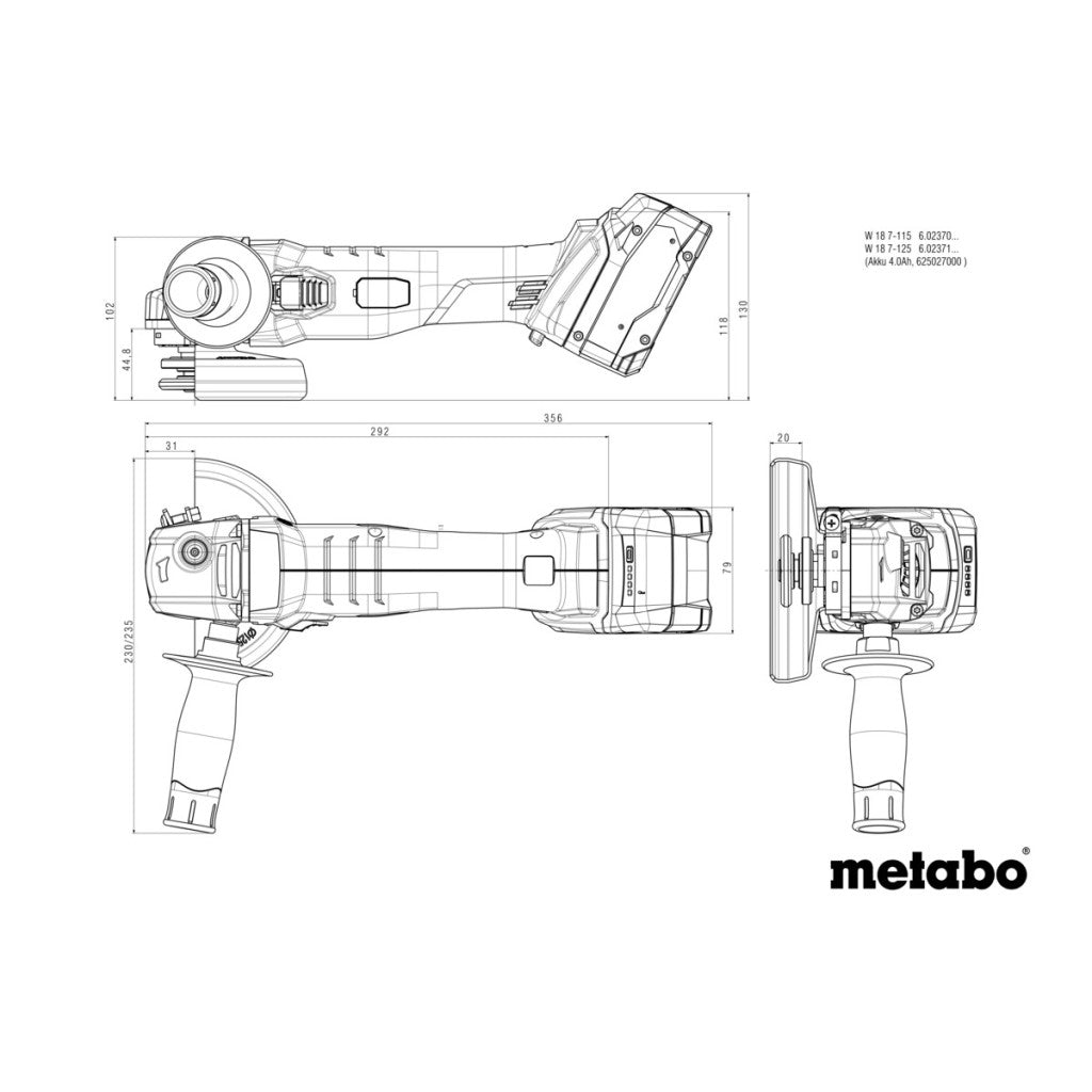 Ъглошлайф акум. 125mm METABO W 18 7-125 2x4.0 Ah - снимка 6