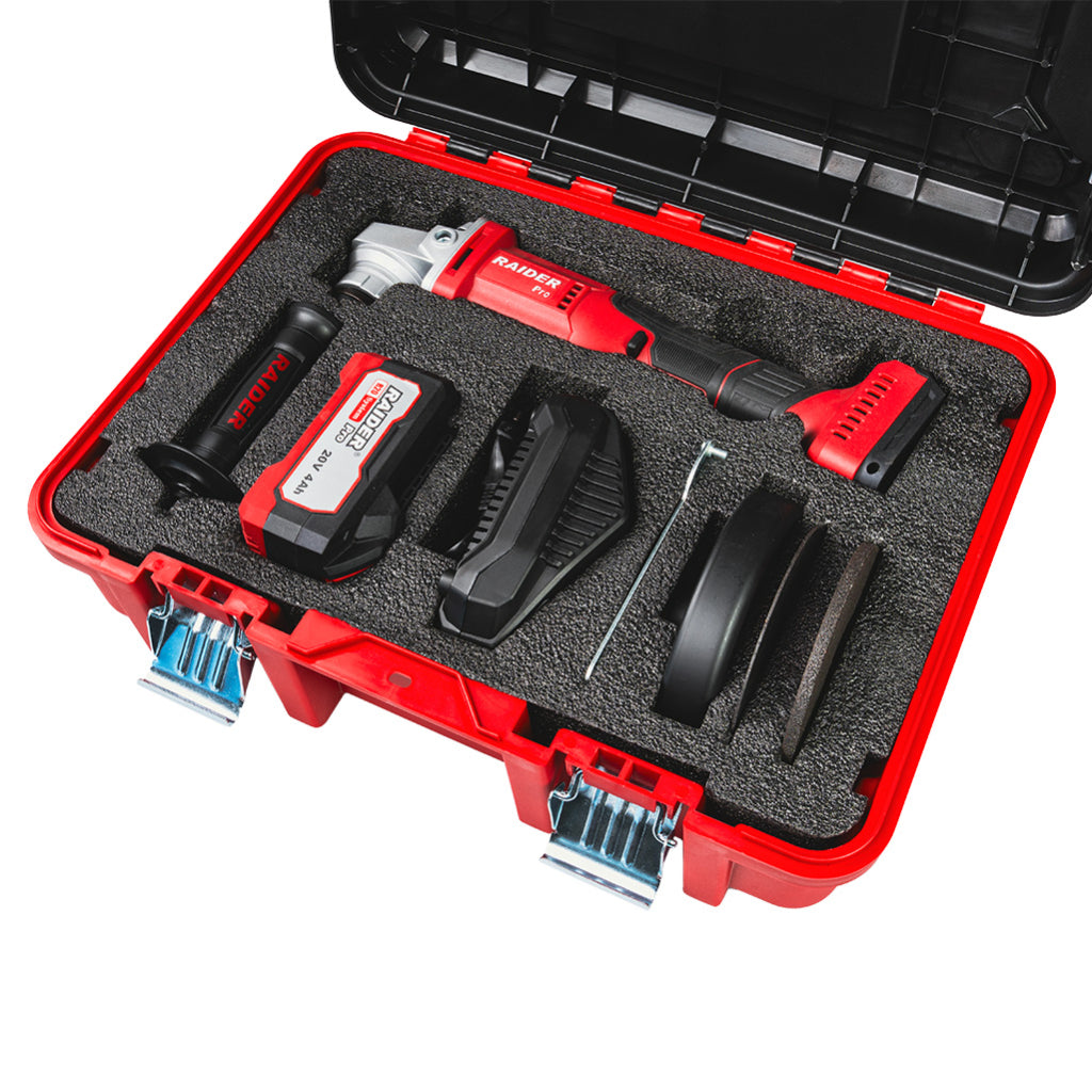 R20 Ъглошлайф Ø125mm 4Ah 2 диска Куфар RAIDER PRO RDP-YAG20 - снимка 7