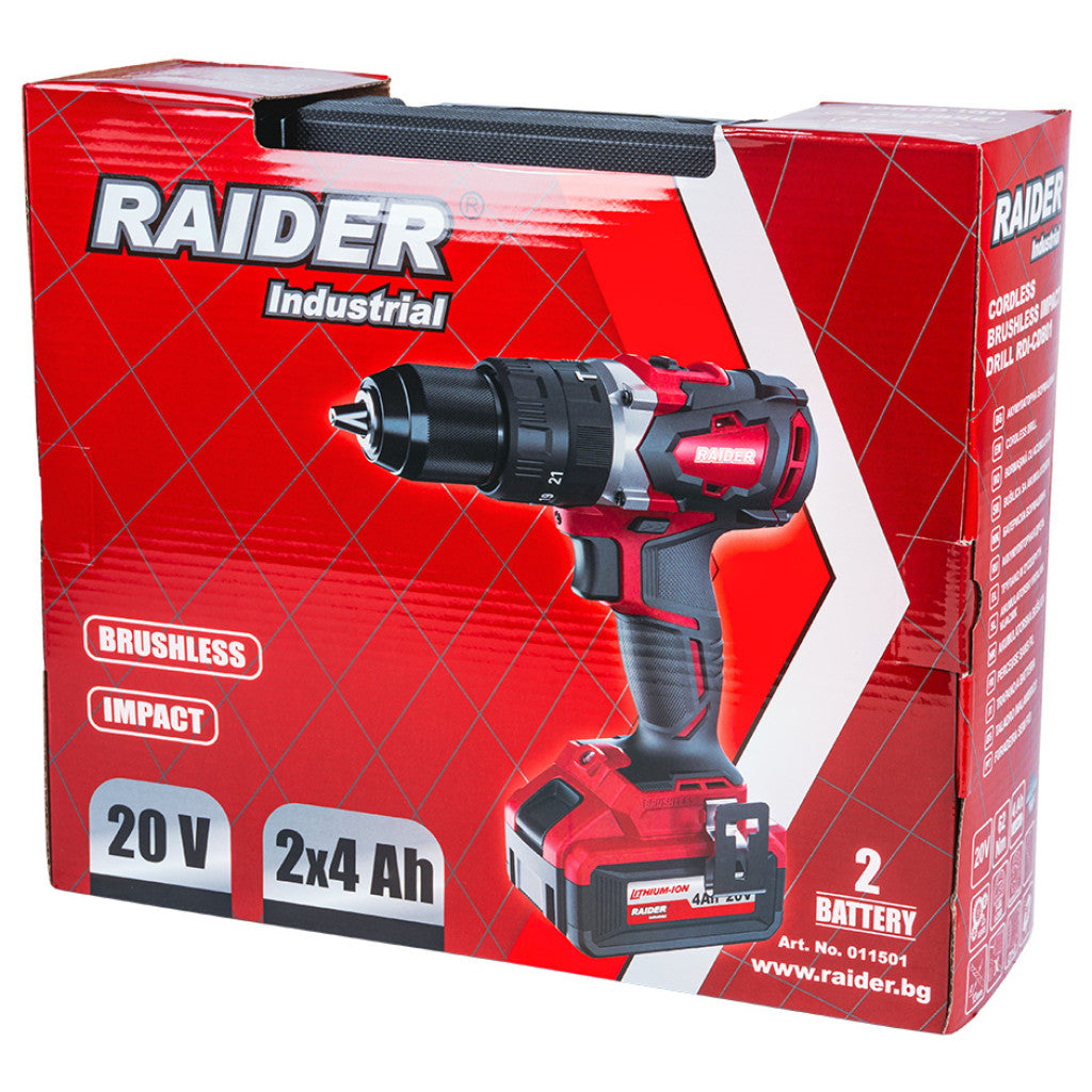 Бормашина акум. ударна 20V 2-ск. 2x4Ah 62Nm RAIDER INDUSTRIAL RDI-CDB01 - снимка 8