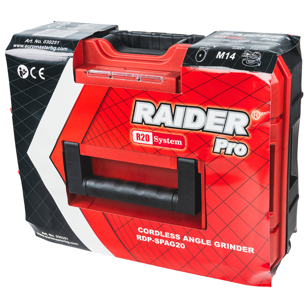 R20 Ъглошлайф Ø125mm 4Ah Case 2 диска RAIDER PRO RDP-SPAG20 Set - снимка 8