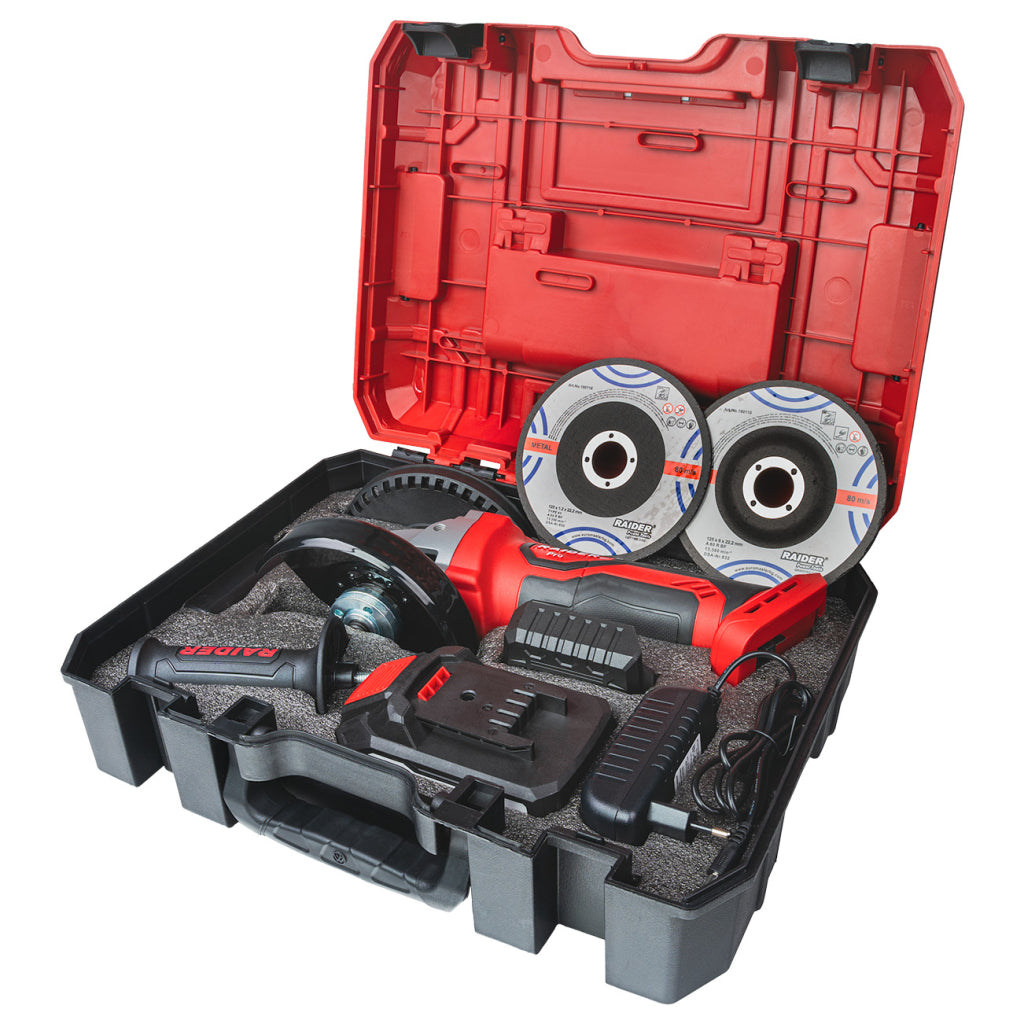 R20 Ъглошлайф Ø125mm 4Ah Case 2 диска RAIDER PRO RDP-SPAG20 Set - снимка 9