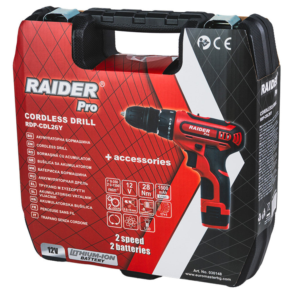 Бормашина акум. 12V 2-ск. 2x1.5Ah 28Nm RAIDER RD-CDL26 - снимка 10