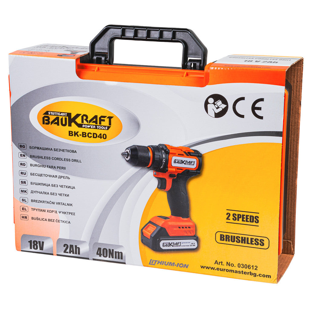 Бормашина безчеткова 18V 2-ск. 10mm 40Nm 2Ah Case BK-BCD40 - снимка 12
