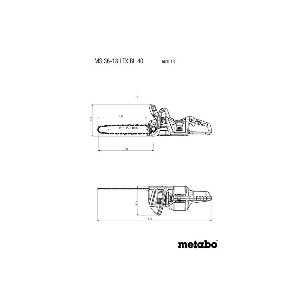 Трион верижен акум.40cm METABO MS 36-18 LTX BL 40 SOLO - снимка 13