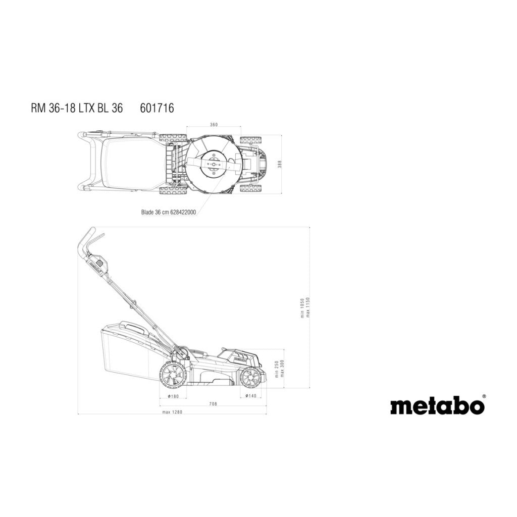 Косачка акум. 36cm 45L METABO RM 36-18 LTX BL 36 SOLO - снимка 16