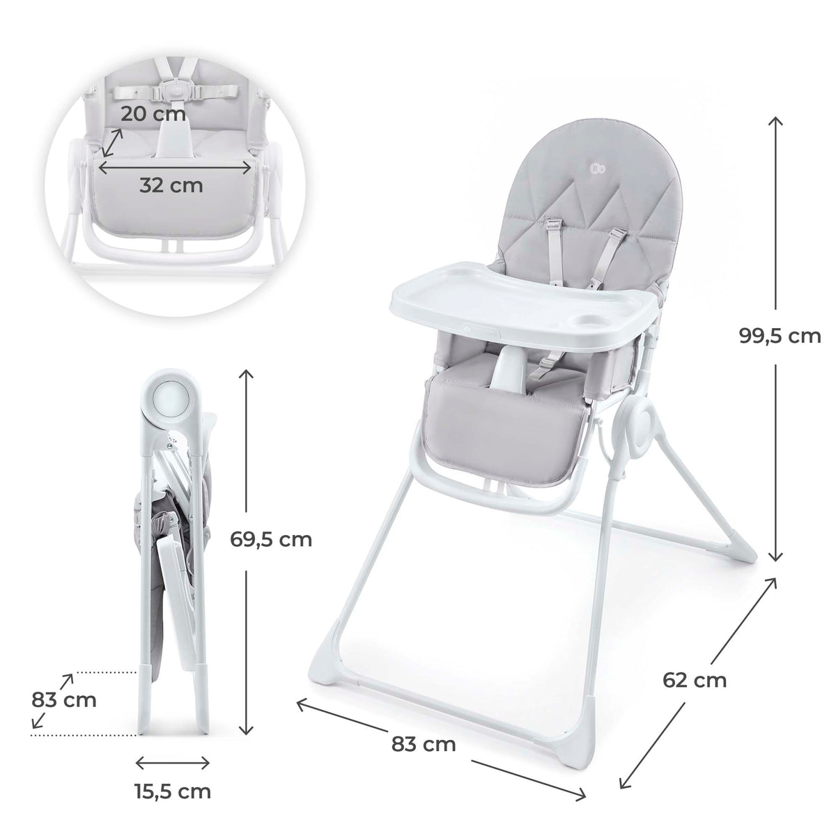 Kinderkraft BINCI столче за хранене LIGHT GREY