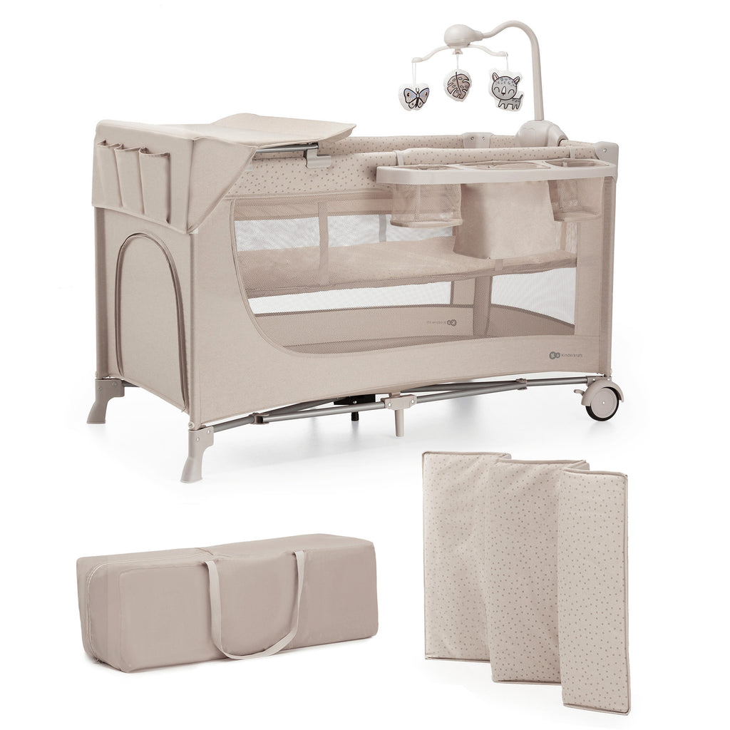 Kinderkraft JOY FULL 2 бебешка кошара с аксесоари BEIGE