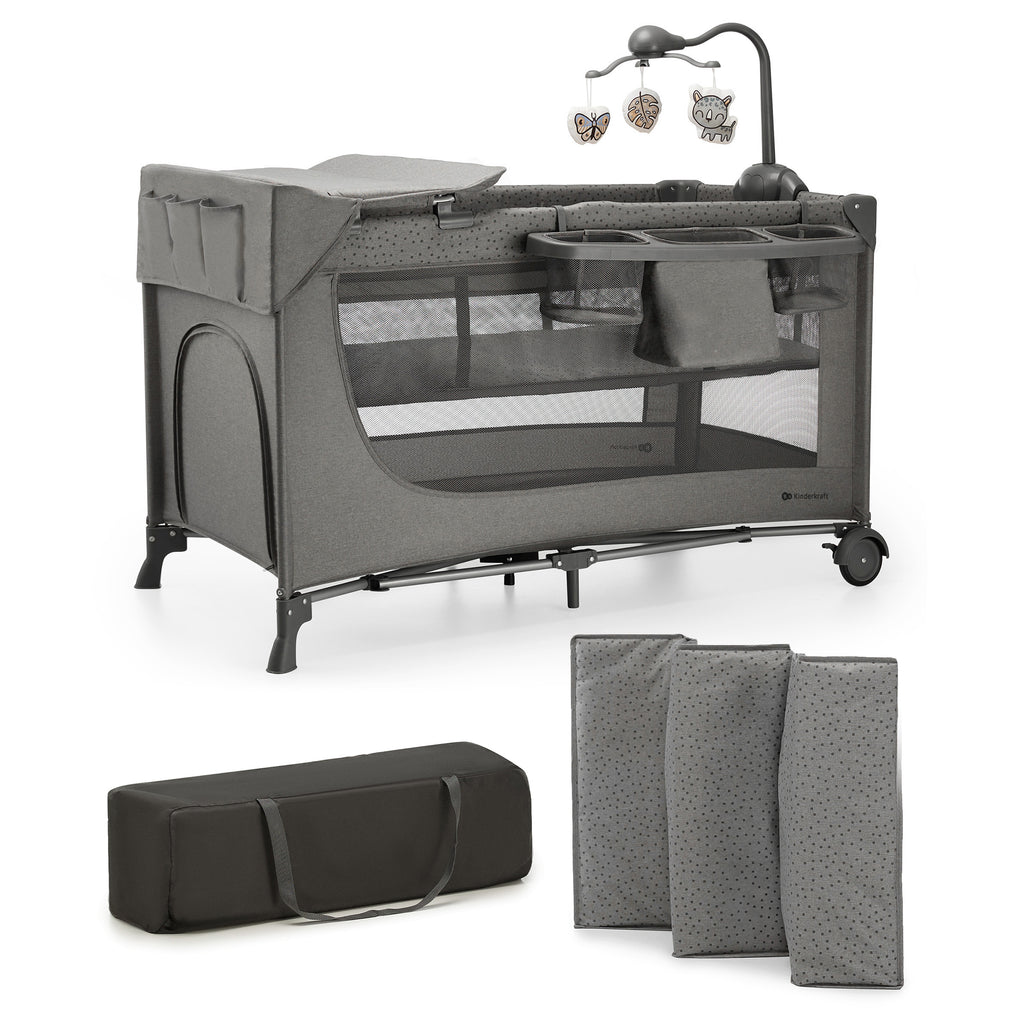 Kinderkraft JOY FULL 2 бебешка кошара с аксесоари DARK GREY