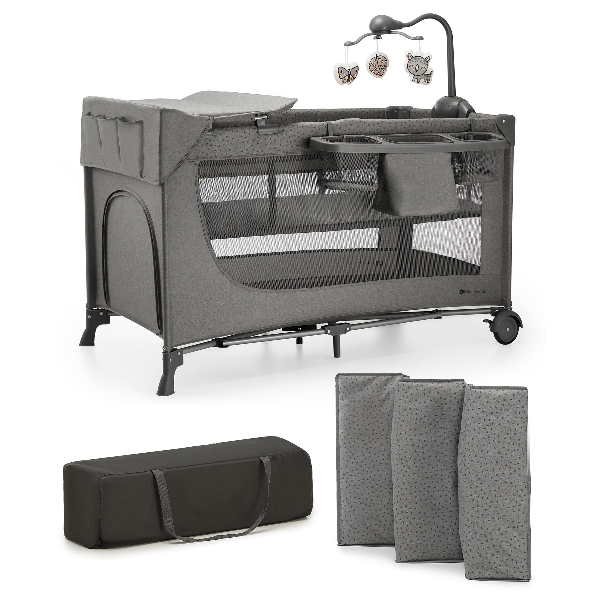 Kinderkraft JOY FULL 2 бебешка кошара с аксесоари DARK GREY