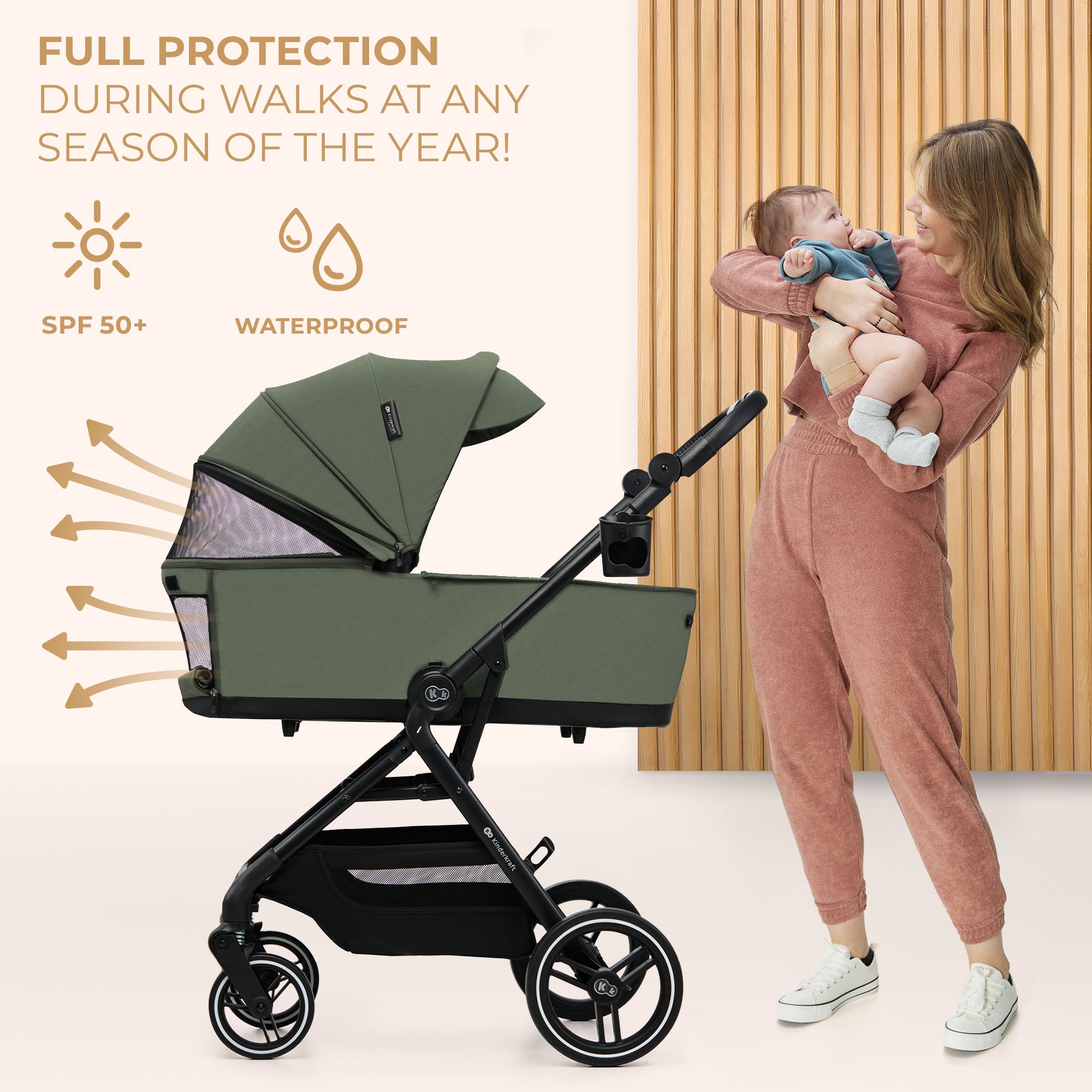 Kinderkraft YOXI бебешка количка 3в1 MYSTIC GREEN - снимка 4