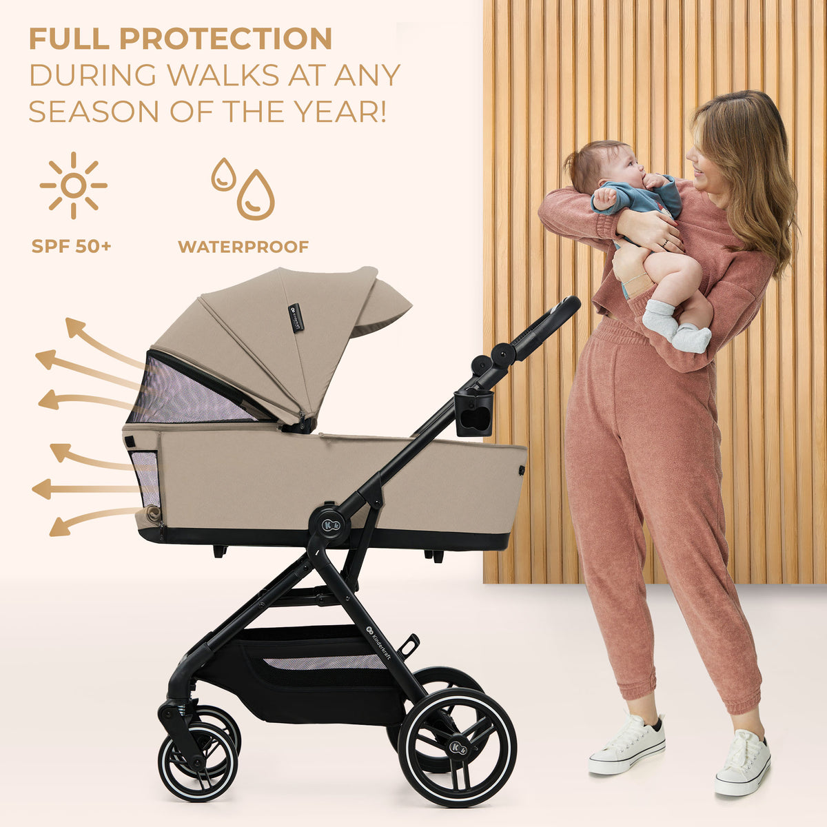 Kinderkraft YOXI бебешка количка 3в1 SAND BEIGE