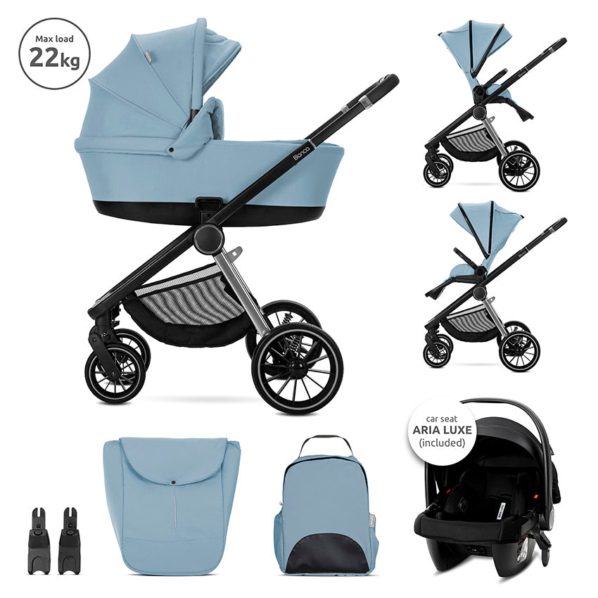 Д.КОЛИЧКА BIANCA BLUE 3 В 1 до 22кг с кош за новор