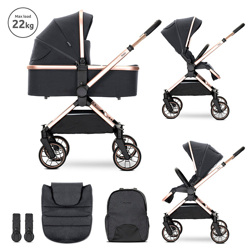 Д.КОЛИЧКА REYA 2in1 BLACK до22кг кош за новородено