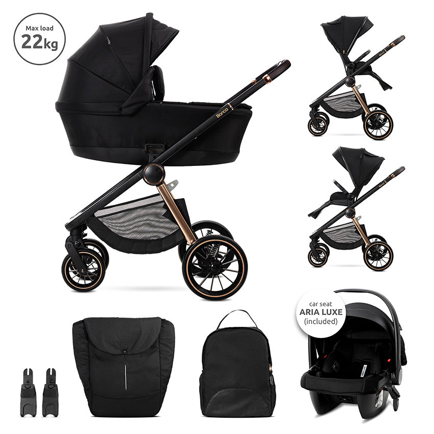 Д.КОЛИЧКА BIANCA BLACK 3 В 1 до 22кг с кош за ново